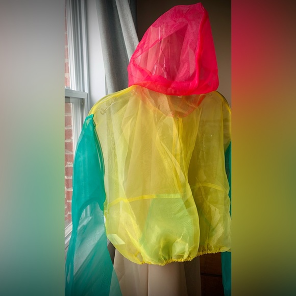 Rainbow accent mesh cropped zipper hoodie - Picture 2 of 2